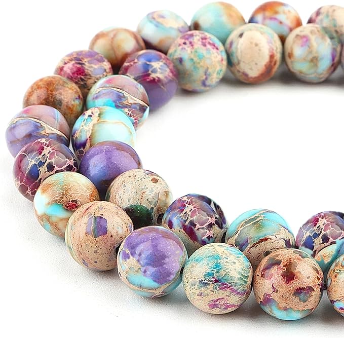Stone Beads Gemstone Beads for Jewelry Making - 6mm Purple Sea Sediment Beads for Bracelets, Semi Precious Round Japser Beads(59-62pcs, 6mm, Purple Sea Sediment)