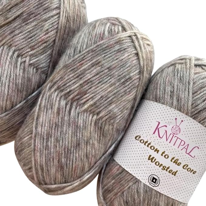 Cotton to The Core Worsted Weight Yarn for Crocheting, 3-Pack (654Yds / 300G), Free Patterns, Beginners Friendly - Soft Cotton Yarn for Knitting - #4 Medium Worsted Weight - Light Gray