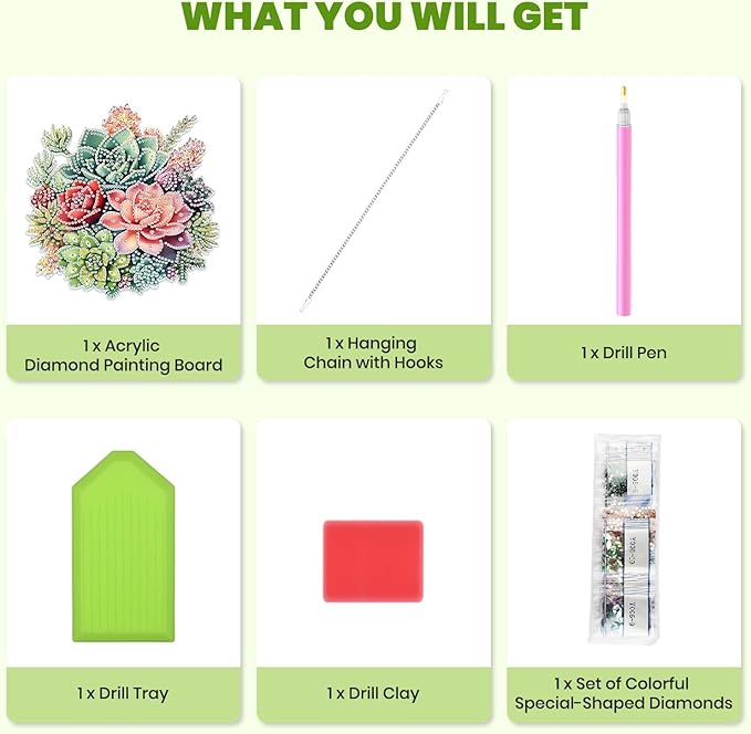 MXJSUA Succulents Special Shaped Hanging Diamond Painting Art Kits for Adults, Crystal Rhinestone Acrylic Gem Art Pendant Ornaments Kit for Home Decor and Gift 7.87 * 7.87 Inch
