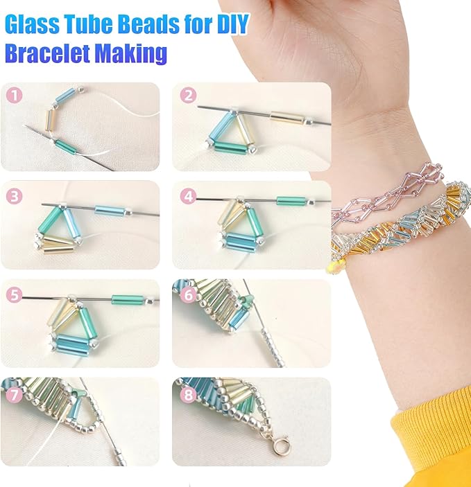 Ybxjges 4800Pcs 7mm Tube Beads Kit with 28 Colors Glass Bugle Seed Beads Small Craft Beads for DIY Bracelet Necklaces Jewelry Making