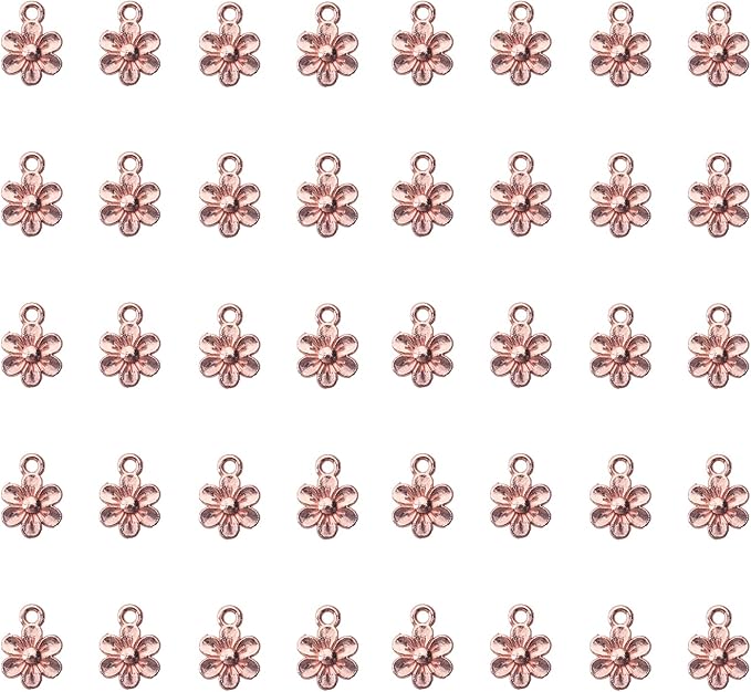 Ruwado 50 Pcs Little Flowers Charms Metal Vintage Cute Vintage Small Flower Pendants for Jewelry Making Kit Bracelet Necklace DIY Making Crafting Project Accessories Supplies (Rose Gold)