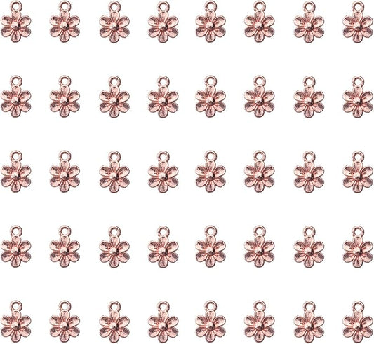 Ruwado 50 Pcs Little Flowers Charms Metal Vintage Cute Vintage Small Flower Pendants for Jewelry Making Kit Bracelet Necklace DIY Making Crafting Project Accessories Supplies (Rose Gold)
