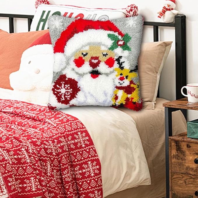 Couple Cats Valentine Latch Hook Kits for Adults Kids Beginners Cute Animals Latch Hook Pillow Kit Pre-Printed Latch Hook Rug Kits Cross-stitch Embroidery Cushion for Home Sofa Decoration 17x17 in.