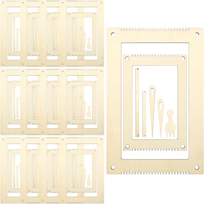 Thyle 12 Sets Rectangle Weaving Loom Kit 5.3 x 7.8'', 7.9 x 11.8'' Wood Weaving Loom with Needles and Tools DIY for Adult Beginners and Lovers Crochet Knitting Craft Activity
