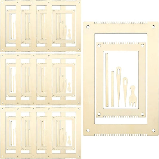 Thyle 12 Sets Rectangle Weaving Loom Kit 5.3 x 7.8'', 7.9 x 11.8'' Wood Weaving Loom with Needles and Tools DIY for Adult Beginners and Lovers Crochet Knitting Craft Activity