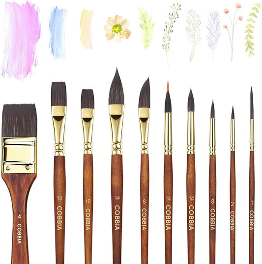 Art Paint Brush Kit, 10 Pieces Paint Brushes for Acrylic Painting with case, Nylon Hair Brushes for Oil, Watercolor, Gouache, Art Supplies