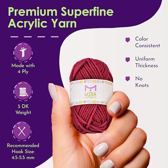 20 acrylic yarn skeins - 438 yards multicolored yarn in total – great crochet and knitting starter kit for colorful craft – assorted colors