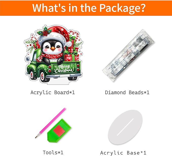 VODAPYC Christmas Penguin Diamond Art Tabletop Painting Kit, DIY Stand Up Double Sided Special Shaped Gnome Diamond Painting Desktop Ornament(Christmas Penguins Truck)