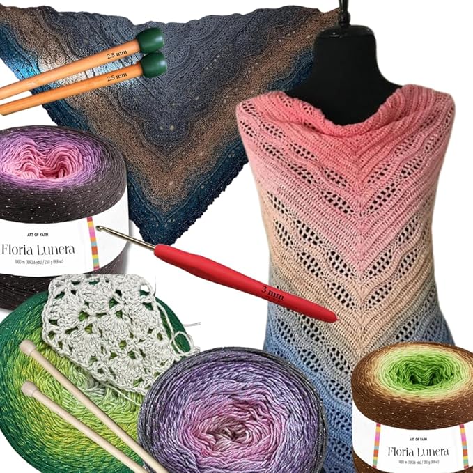 Floria Blumera Yarn 55% Cotton 45% Acrylic 250g 1093.6 Yards Multicolor Gradient Yarn Cake for Knitting Crochet Spring Summer Ombre Rainbow Cotton (Arctic Mint, Lunera)