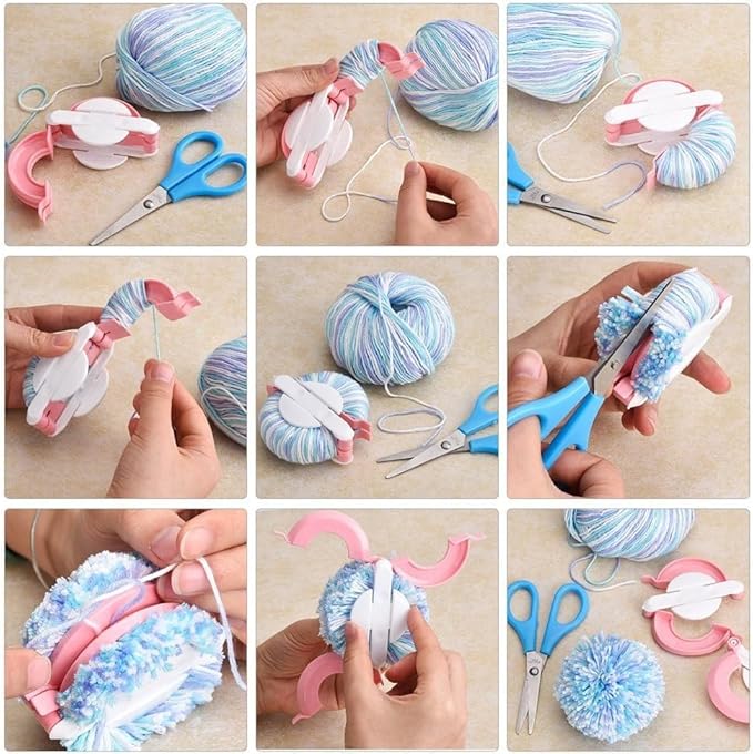 Pompom Makers, 4 Sizes Fluff Ball Weaver Needle PomPom Maker Sets-DIY Pompoms Craft Knitting Accessories Set Contain 12pcs Yarn + 10pcs Knitting Stitch Markers + 10pcs Plastic Needles (36)