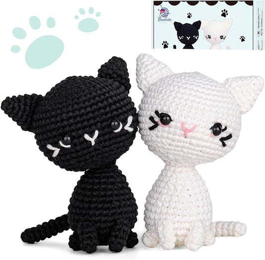 Crochet Kit for Beginners, Crochet Starter Kit with Step-by-Step Video Tutorials, Crochet Animal Kits for Adults, DIY Craft Supplies (Magical Cats)