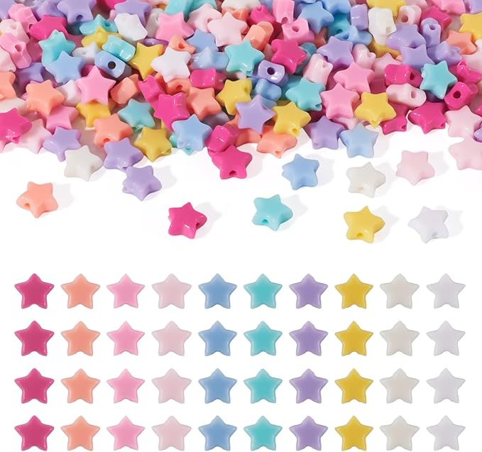 FASHEWELRY 200pcs Acrylic Star Spacers Beads Colorful Acrylic Star Shape Beads Mini Opaque Star Spacer Beads Bulk for Bracelet Necklace Earring Jewelry Making