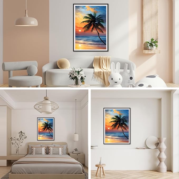 SENQAO Sunset Beach Diamond Art Kits for Adults, DIY 5D Sunset Landscape Diamond Art Kits, Landscape Paint with Diamonds Gem Art Full Round Drill Home Wall Decor 30x40cm
