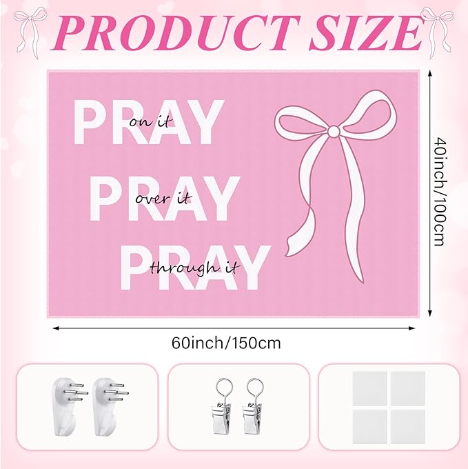 HunnmingRe Pink Tapestry Coquette Aesthetic Bedroom Hanging Wall Art Preppy Tapestry Decor Kit Cute Room Decoration for Women Girls Room Dorm Apartment(Pink Christian,60" X 40")