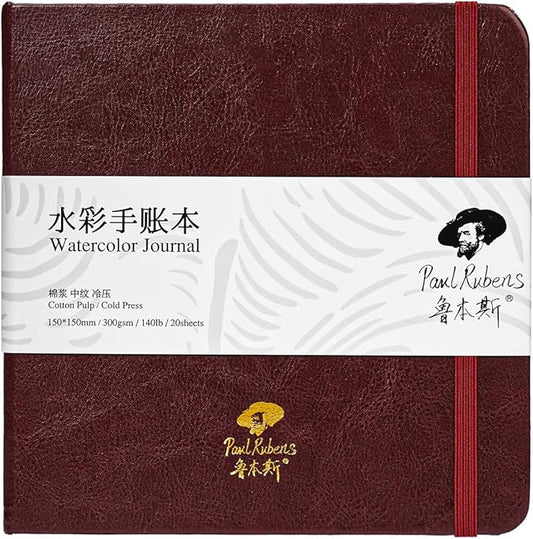 Paul Rubens Square Watercolor Journal, 100% Cotton Acid-Free Cold Press Watercolor Sketchbook 5.91 * 5.91 Inches, 140lb/300gsm,20 Sheets for Watercolors, Gouache, Acrylics