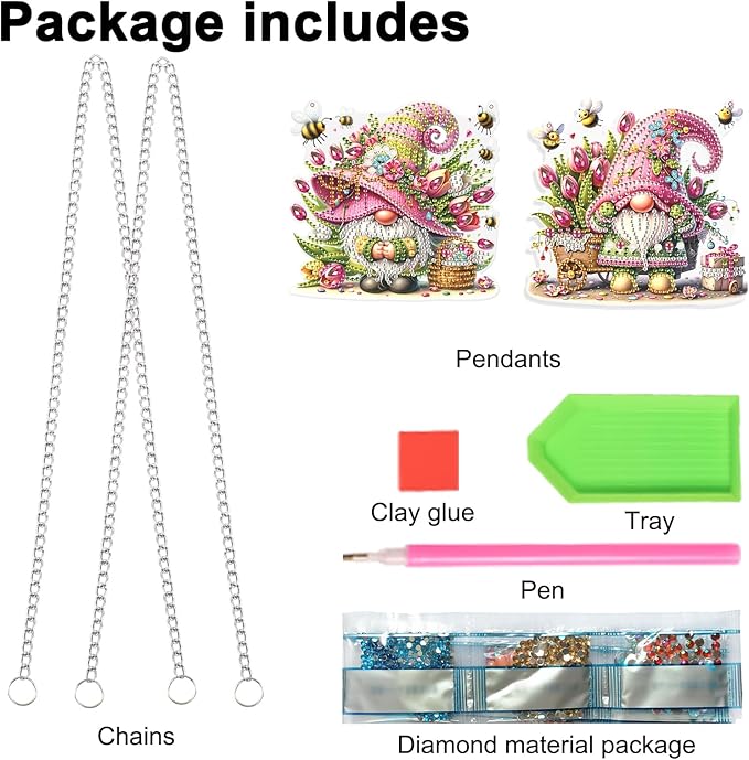 Jishshay 2 PCS Diamond Pendant Wind Chimes Gnome Art Keychain Door Clings