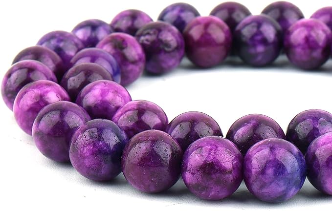 Jade Stone Beads for Jewelry Making - 10mm Gemstone Round Beads for Bracelets(34-37pcs, Sugilite Jade)