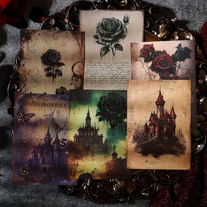 80 Sheets Gothic Scrapbook Paper for Scrapbook Kit, Vintage Ephemera for Junk Journals, Magic Decoupage Paper for Journaling Supplies , Dark Academia Wall Decor Room for Home Decorations