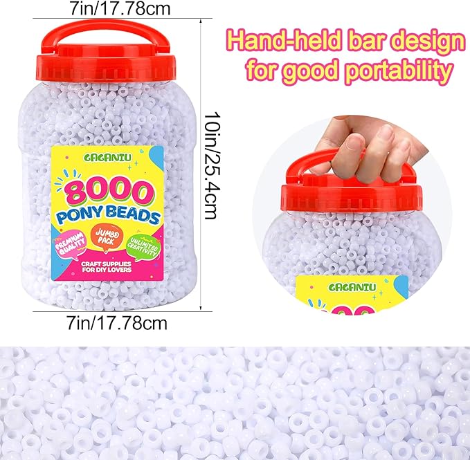 8000 pcs pony beads bulk for bracelet white plastic beads making for hair braiding diy crafts kandi jewelry key chains and ornaments decorations boxed