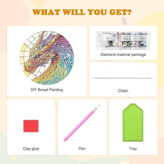 HEIBAGO Dragon Hanging Diamond Art Kits for Adults, Stained Glass Special Shaped Crystal Diamond Painting Ornament Kit, DIY Double-Sided Pattern Gem Art Kit for Home Wall Decor 8.3x8.3inch