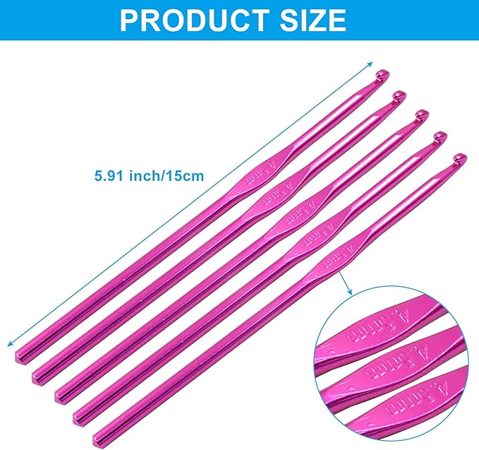 Cionyce 6 Pack Aluminum Crochet Hook 4.5mm US Size 7 Crochet Needle for DIY Craft Yarn Knitting Needles