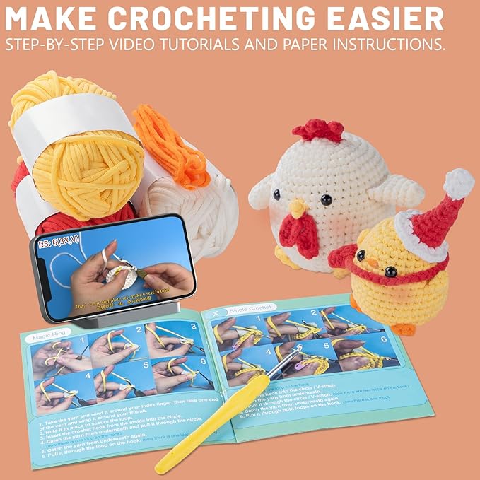 EOKPHULL Crochet Kit for Beginners, Easy DIY Crochet & Knitting Kit for Adults with Step-by-Step Video Tutorials, Yarns, Stuffing, Crochet Hook and Accessories, Crochet Craft Set
