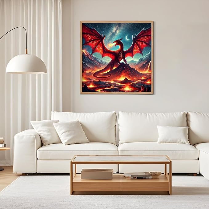 GEEHEIY Dragon Diamond Art Kits for Adults, 5D Dragon Diamond Painting Kits for Beginner, DIY Full Drill Round Gem Art for Home Wall Decor 14 x14 Inch
