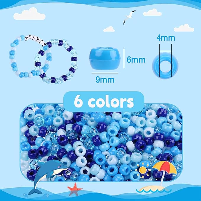 megoogo 1000pcs blue pony beads, royal blue beads for bracelets hair beads for braids kandi beads assorted opaque round plastic beads for diy crafts home decor hanukkah decorations
