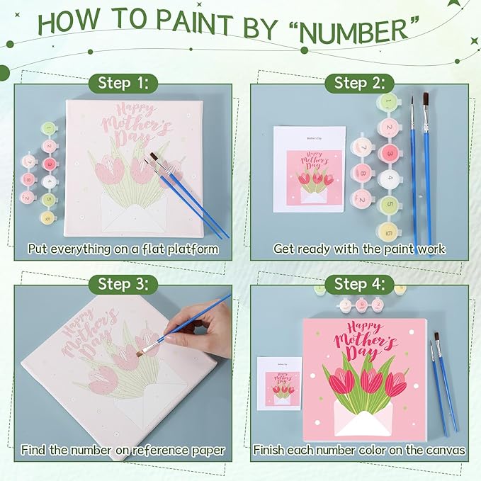 Nezyo 12 Sets Paint by Numbers Kit with Frame for Adult Beginners, Paint by Number DIY Acrylic Painting Canvas for Painting Party, Classroom Activity Birthday Gift, 8 x 8 Inch