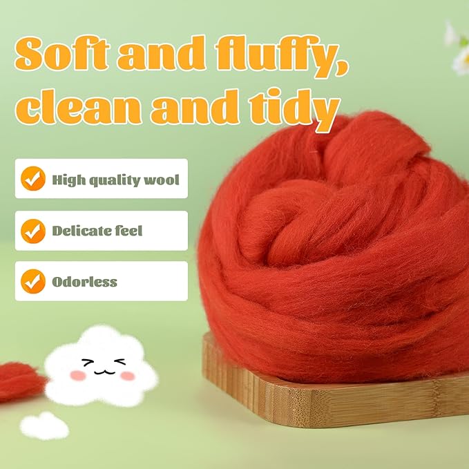 3.53oz Wool Roving, Fiber Roving Wool Top, Needle Felting Supplies, Pure Wools, Chunky Yarn, Spinning Wools for Needle Felting Wet DIY Hand Spinning (Dark red)