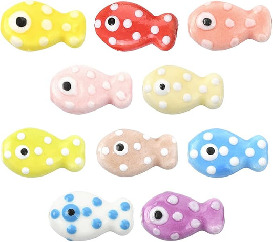20Pcs Polka Dot Fish Ceramic Porcelain Beads for Jewelry Making 10 Colors Ocean Sea Beach Animal Spacer Beads for DIY Necklaces Earrings Bracelets Keychains Jewelry Findings Accessories