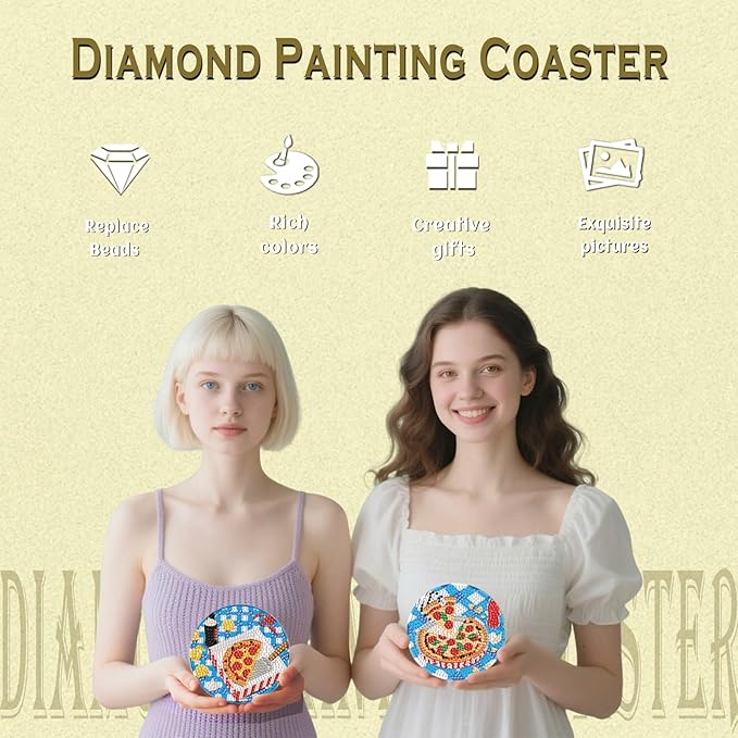 8 Pcs Delicious Food Diamond Art Coaster Kits with Holder,Diamond Painting Coasters for Adults Beginners,Party Home Decor Abstract,Fun Gifts for Women