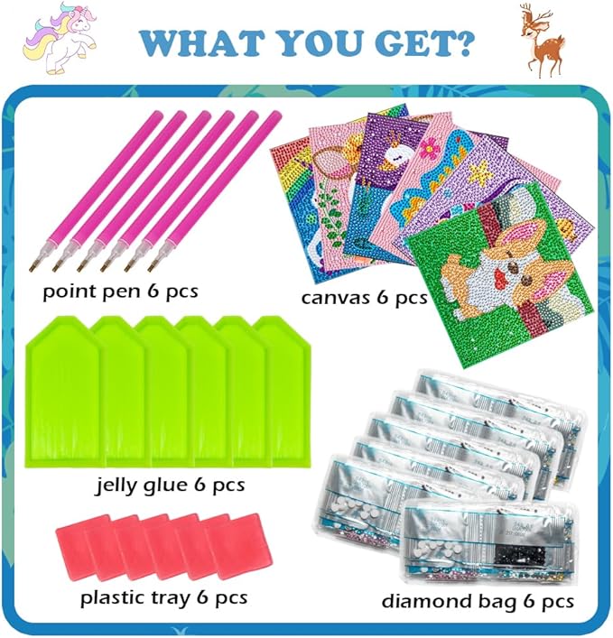 Labeol Diamond Art Kits for Kids Crafts for Girls Ages 6-8-10-12 Easy to DIY Creative Diamond Art Sticker Craft by Numbers Kits for Kids and Adult Beginners (6 Pack Lovely)