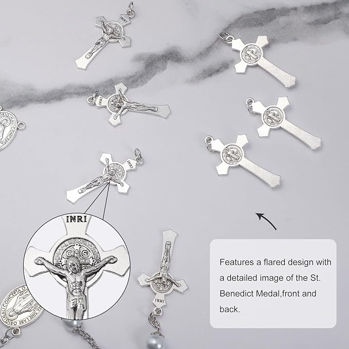 10 Pcs St Benedict Medals Cross Charms and Virgin Mary Rosary Centerpieces for Rosary Making Supplies,Medalla De La Virgen Milagrosa Catolica with Saint Benedict for Necklaces Pendant Rosary Kit
