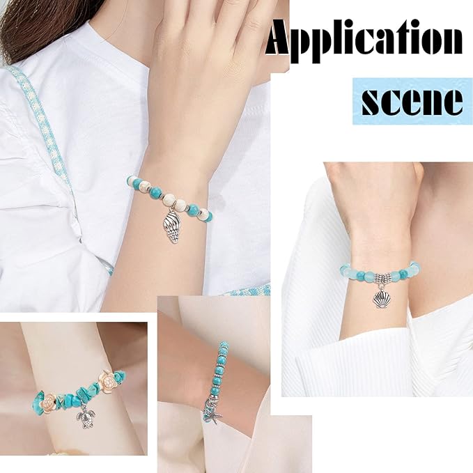 SUNNYCLUE 1 Box 277Pcs DIY Turtle Beads Beading Bracelets Making Kit Tortoise Charms Summer Hawaii Ocean Starfish Seahorse Charm Sea Shell Charms for Jewelry Making Kits Adult Women Handmade Craft