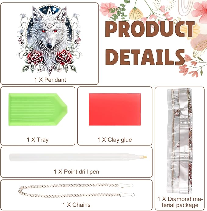 DOMROM Wolf Diamond Art Hanging Kits for Adults Beginner, Special Shaped Crystal Diamond Painting Wolf Pendant, DIY Diamond Art Suncatchers Animal for Home Garden Wall Decor Gift