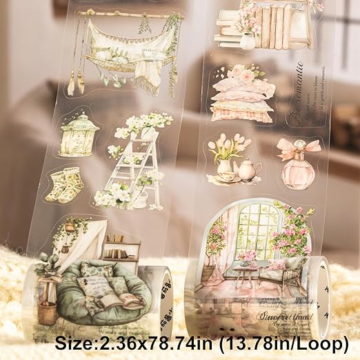 Cozy Home-Themed PET Tape Set, 6 Rolls Pre-Cut Scrapbook Stickers for Journal Supplies, Planner, DIY Crafts, and Gift Wrapping