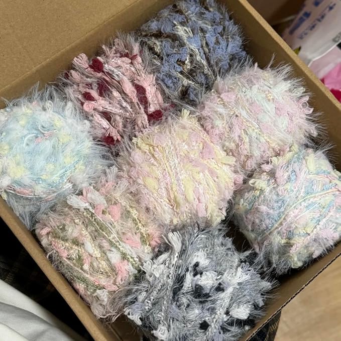 Blind Box WWnYYUS Hand Spun Yarn 6 Pack of 50g/Skein Blind Box Wool Cotton Mohair Acrylic with Hand Art Blended Colorful Handmade
