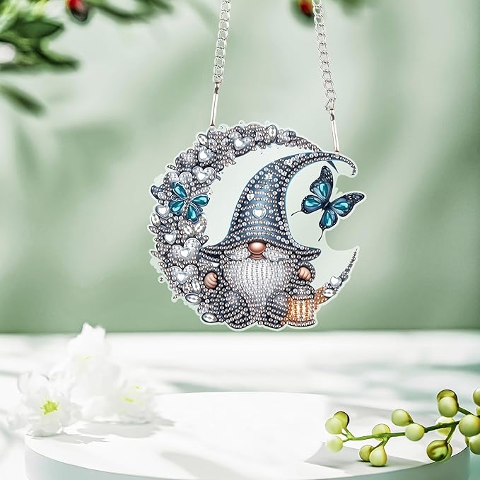Diamond Art Painting Hanging Pendant, DIY Moon Dwarf 5D Special Shape Crystal Diamond Art Partial Mosaic Making Craft Wreath Ornaments, Home wall decor window decoration Handmade Christmas Gift