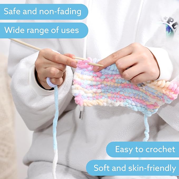 WSICSE Chenille Fluffy Yarn, Thick Chunky Blanket Yarn for Crocheting Plush Soft Yarn for Knitting Blanket DIY Easter Gifts, 6×100g Each 3.5 oz 55 Yards(Multicolor)
