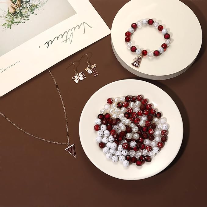 3000PCS+ Game Day Beads for Bracelets Making Clay Heishi Beads Pearl Acrylic Letter Bead Enamel Football Charms for Bracelet Earrings Necklace Making DIY Game Day Accessories (Burgundy White)