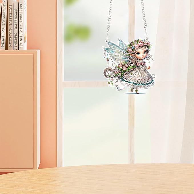 AiYuanzsh Butterfly Elf 5D Diamond Painting Hanging Ornament Kit, Special Shaped Crystal Rhinestone Suncatcher Craft, DIY Diamond Art Pendant Decoration for Home Office, Gift for Adults