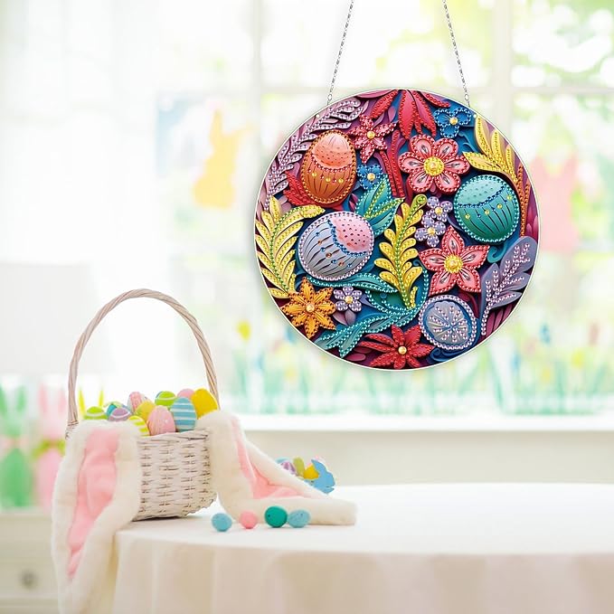 DIY Hanging Diamond Pendant Special Shaped Crystal Diamond Art Painting Ornament Single Sided for Window Home Garden Wall Door Decor-Easter Egg