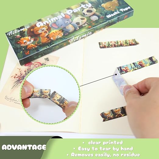Cute Washi Tape Set,12 Rolls Kawaii Animals Decorative Tape Masking Washi Tape for Journaling Supplies, Scrapbooking, DIY Arts & Crafts, Gift Wrapping