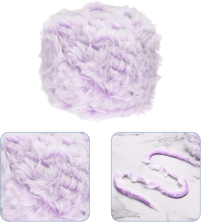 PATIKIL 70yds Faux Fur Yarn, Fuzzy Yarn Crochet Fluffy Yarn Soft Chunky Polyester Plush Fur Eyelash for Crocheting Knit Blanket Rug Sweater Scarf Hat Bear Craft, Light Purple