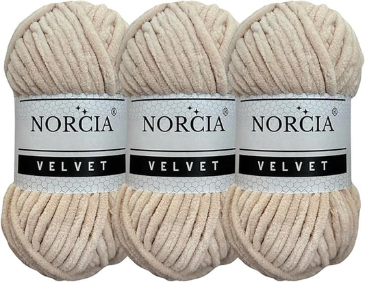Soft Velvet Yarn Chenille Yarn for Crocheting Super Bulky 3x100g (3x75 yds) Baby Blanket Yarn for Knitting Amigurumi Yarn for Crochet Weaving Craft (Beige, 3 Skeins)