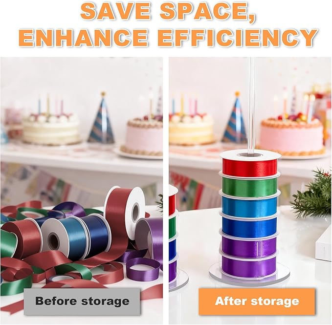 4Pcs Acrylic Ribbon Holder Rack,Washi Tape Organizer Wire Spool Stand Clear Acrylic Pack RibbonTape for for Sewing and Craft Rooms