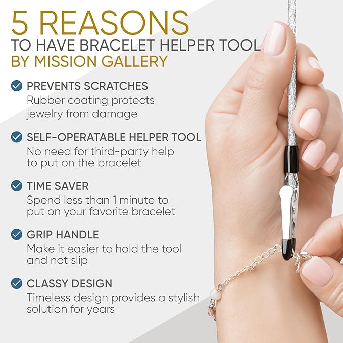 Bracelet Helper Tool - Fastener Helper Tool for Bracelet, Necklace, Jewelry, Watch - Clip, Clasp Helper - Easy to Put on Yourself, Portable, Made of Metal, Silver