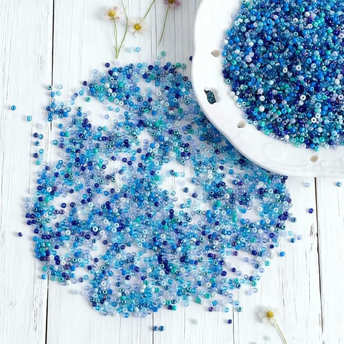 Blue Colors 3mm Seed Beads, 5200Pcs Glass Seed Beads Kit with Storage Box for DIY Necklace Bracelet Crafts