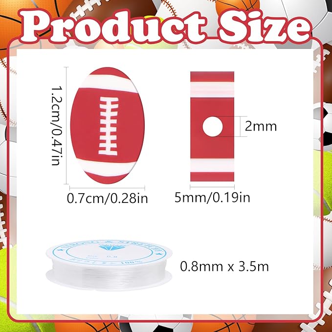 EVERMARKET 100pcs Football Beads Rubgy Polymer Clay Football Softball Beads Charms Rugby Ball Spacer DIY Sports Bead for Necklace Bracelet Handmade Jewelry Making Accessories Supplies